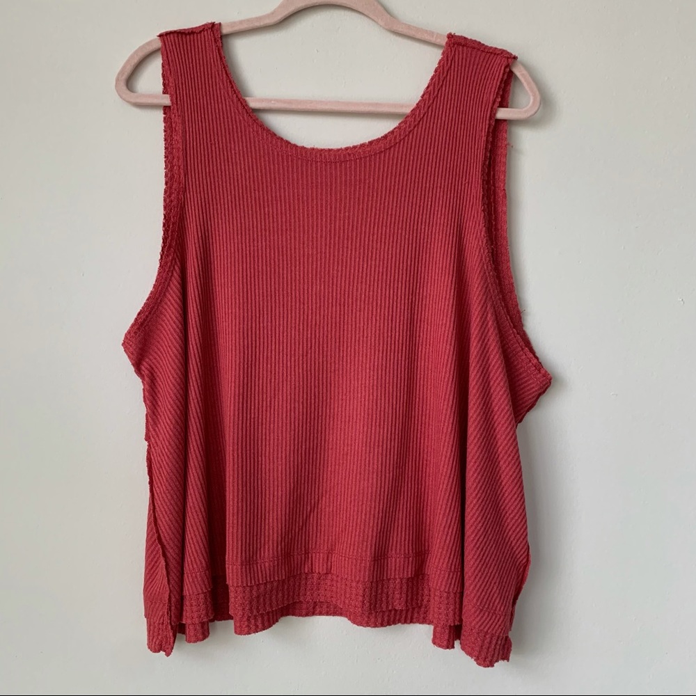 We The Free Ribbed Low Back Tank Top Distressed Scoop Neck Size Large